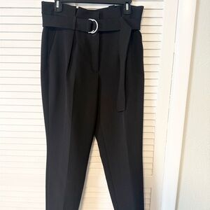 WHBM High-Waist Paperbag Tapered Pants with D-Ring Belt - Black